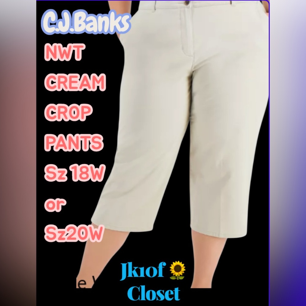 LOWEST 🌺NWT CJ BANKS Sz 18W or 20W CREAM  100% COTTON CROP CAPRI PANTS